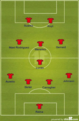 Liverpool team on 6 March 2010 against Manchester United
