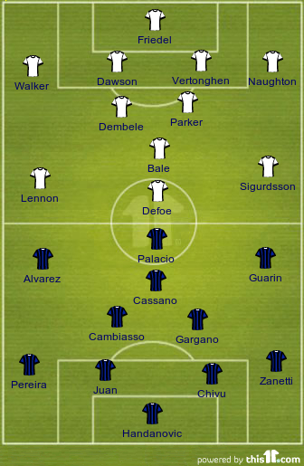 March 7, 2013 - United Kingdom - Inter's team line up..Tottenham