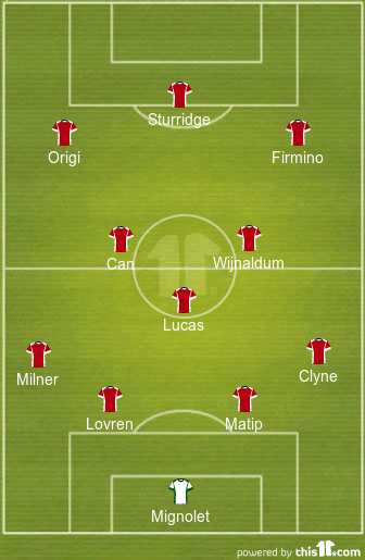 Liverpool lineup Vs Stoke City
